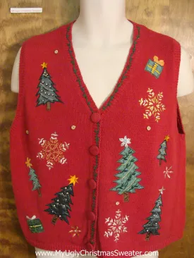 Tacky Trees and Snowflakes Cheesy Christmas Sweater Vest