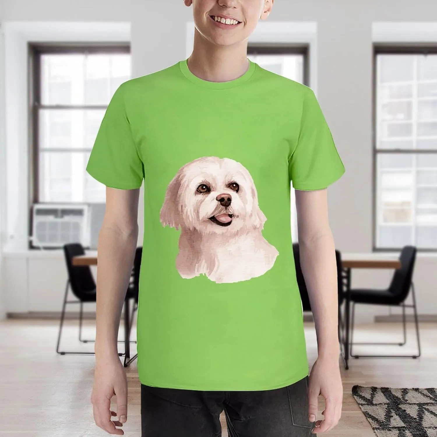 Watercolor Hand Painted Dog Graphic Printed T-Shirts Unisex Short Sleeve Summer Tees Top Shirt Boy and Girl