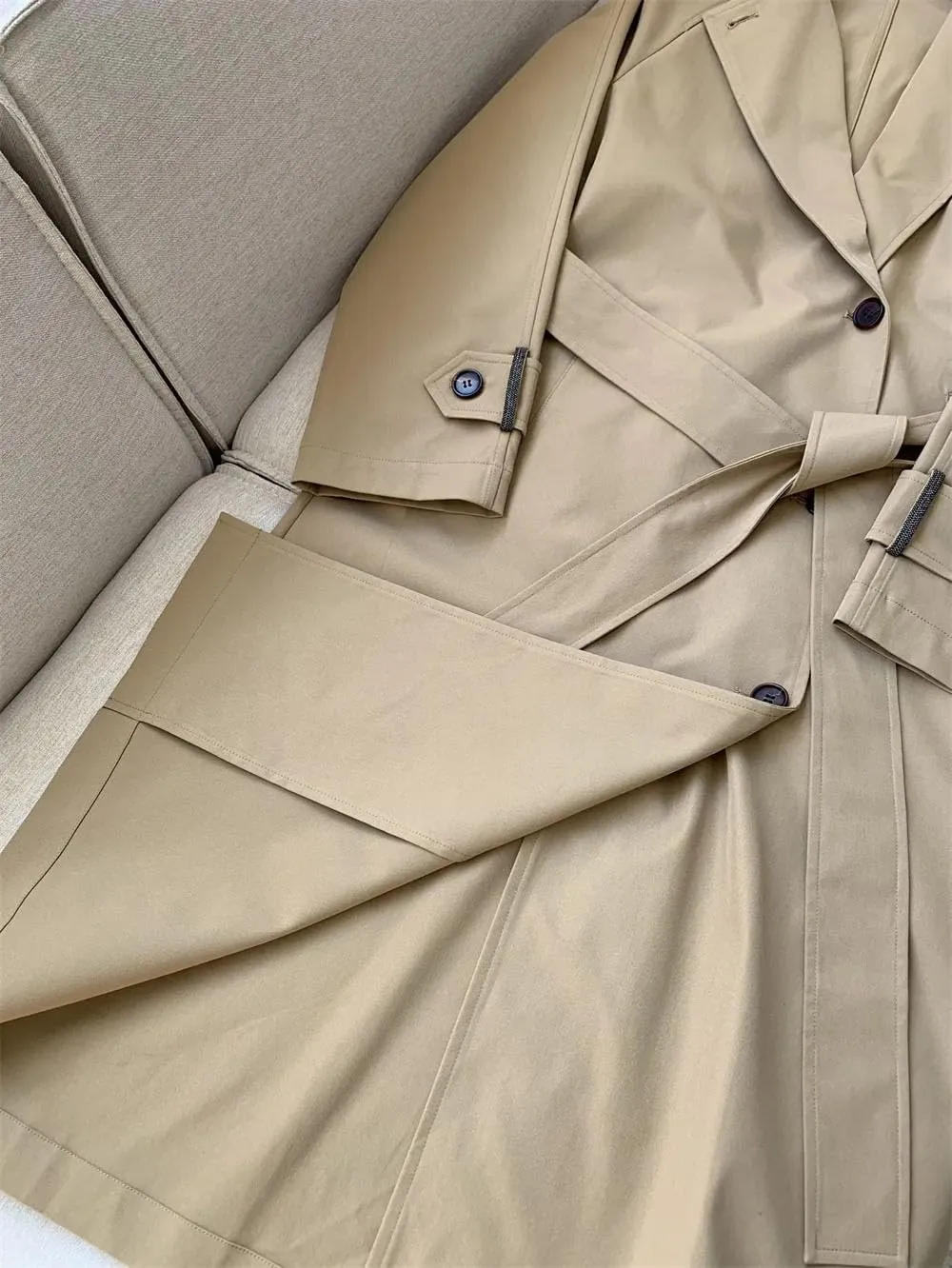 Women Fall Winter Long Lapel Long Sleeve Casual Loose Trench Coat Loose With Belt Casual Jacket
