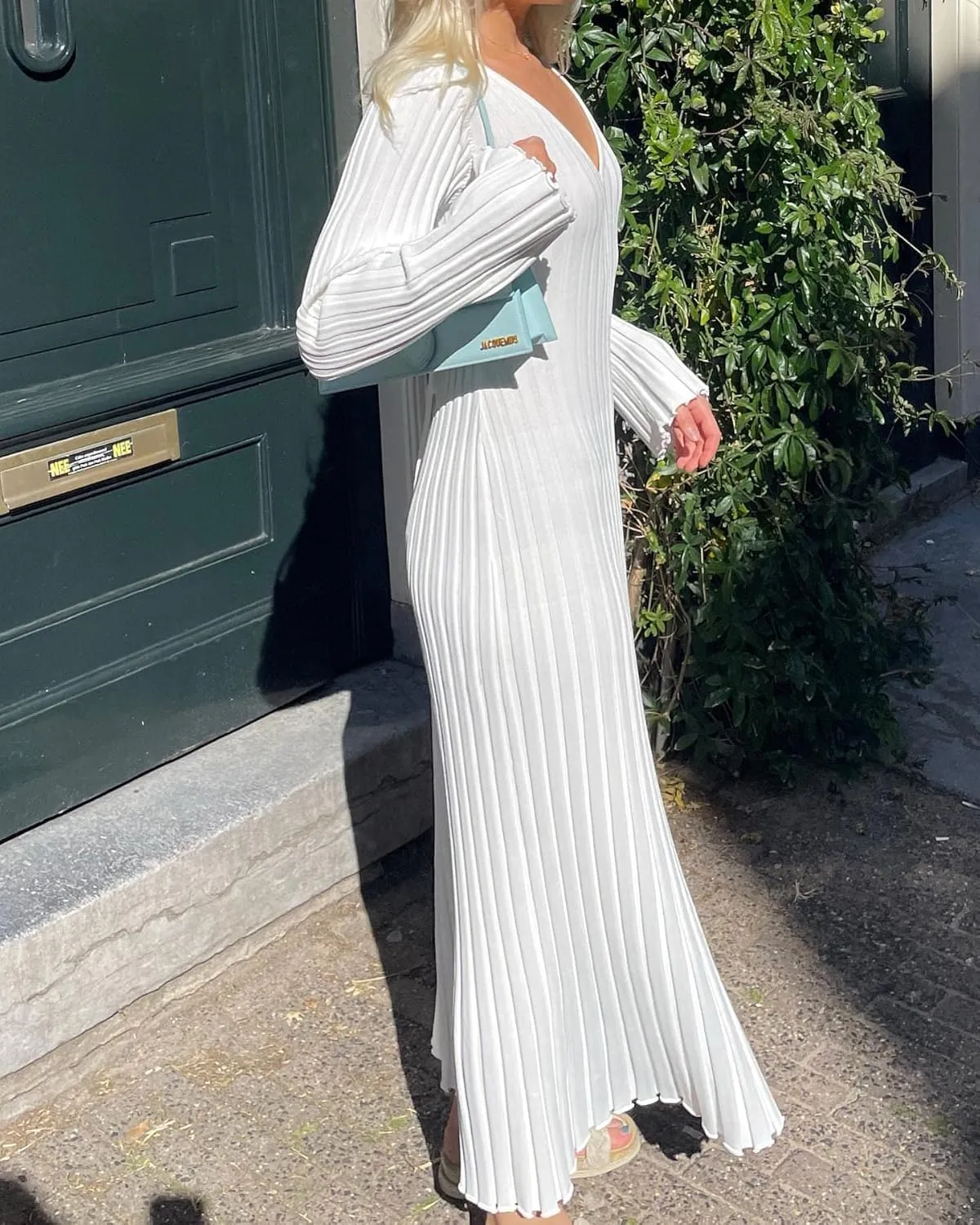 Women Sweater Dress Ribbed Long Sleeve Crewneck Knit Slim Fit Bodycon Dress Fall Maxi Long Dress