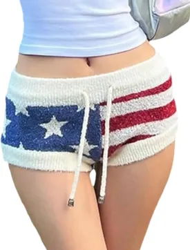 Womens Y2K Striped Knit Shorts High Waisted Short Lounge Summer Elastic Rainbow Color Block Sweater Shorts