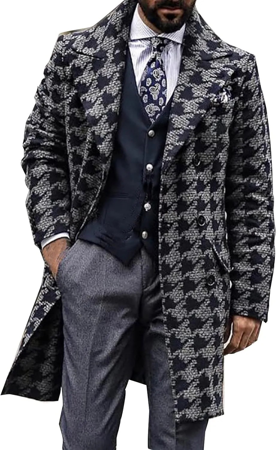 Ymosrh Jackets for Men Men's British Style Solid Color Long Coat Fashionable Warm Woolen Overcoat Mens Coats Fashion