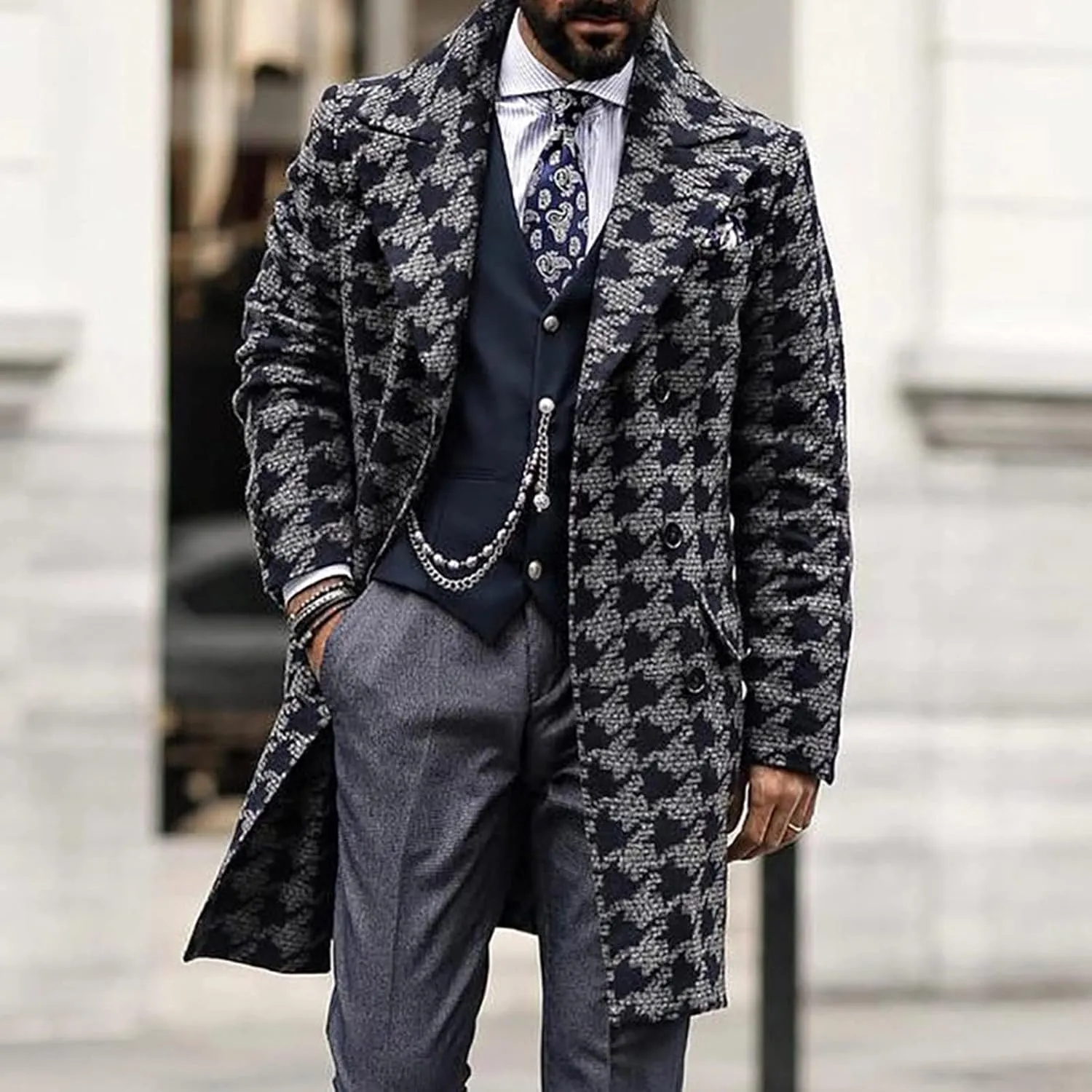Ymosrh Jackets for Men Men's British Style Solid Color Long Coat Fashionable Warm Woolen Overcoat Mens Coats Fashion
