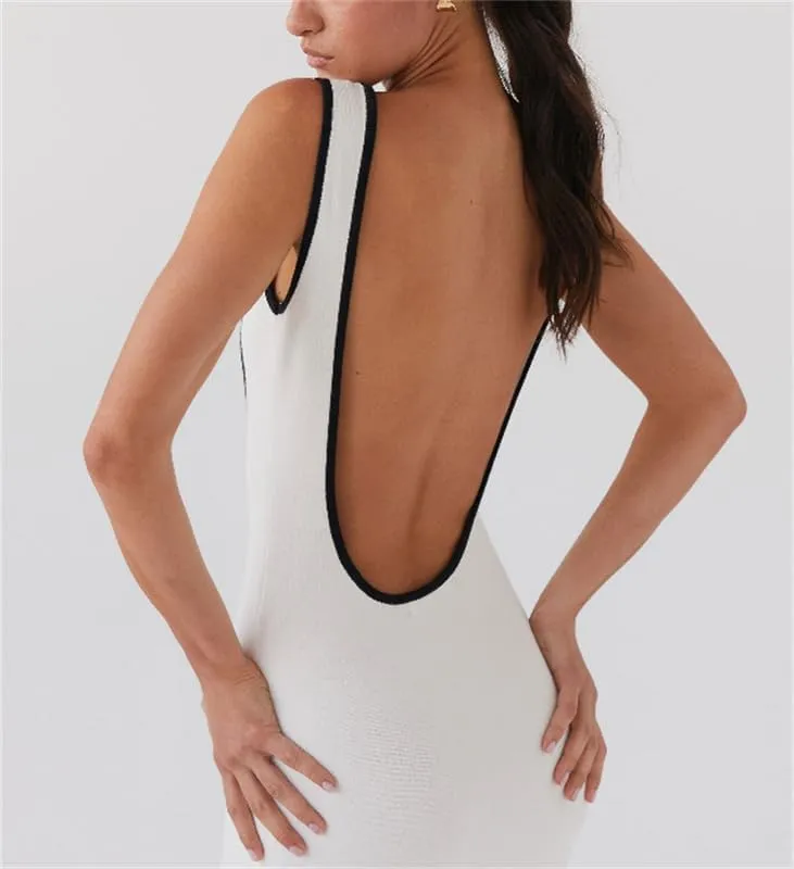 Yuemengxuan Women Sexy Knitted Maxi Dress Sleeveless U-Neck Bodycon Dress Backless Tank Dress Long Dress Party Streetwear