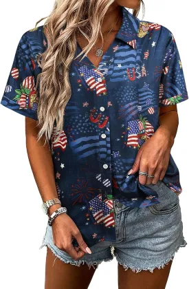 ZXZY Mama Shirt Hawaiian Short Sleeve Blouses Fourth of July Shirts for Women Vneck Tshirts Tops