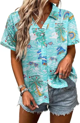 ZXZY Mama Shirt Hawaiian Short Sleeve Blouses Fourth of July Shirts for Women Vneck Tshirts Tops