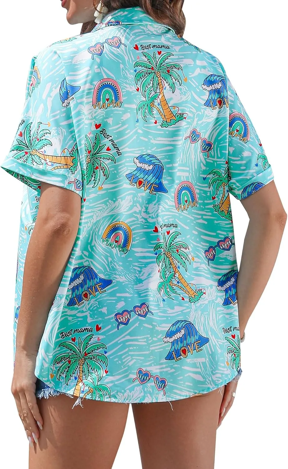 ZXZY Mama Shirt Hawaiian Short Sleeve Blouses Fourth of July Shirts for Women Vneck Tshirts Tops